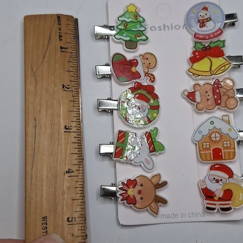 CHRISTMAS HAIR clips holiday season Santa Klaus snowman Stockings